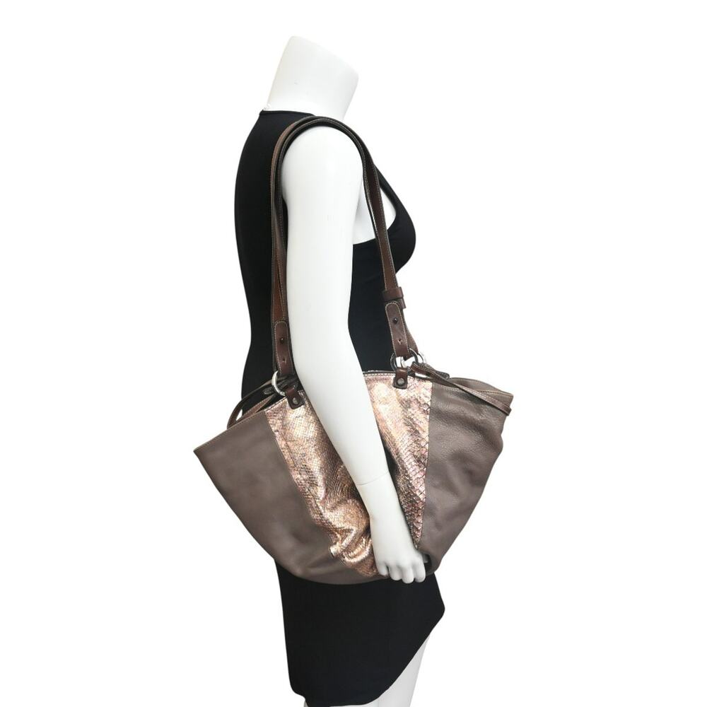 Pauric Sweeney Brown Metallic Python Leather Shou… - image 4